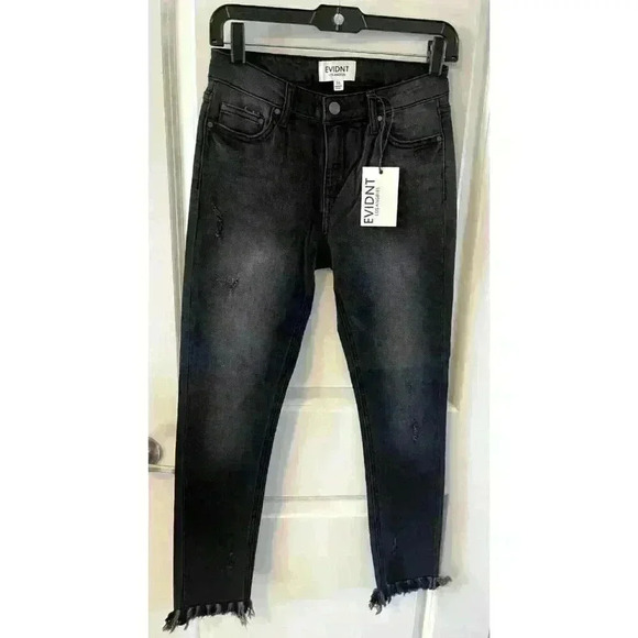NWT Evidnt Anthropologie Hermosa Jeans Raw Fringe Ankle Black washed Size 26 - Picture 2 of 6